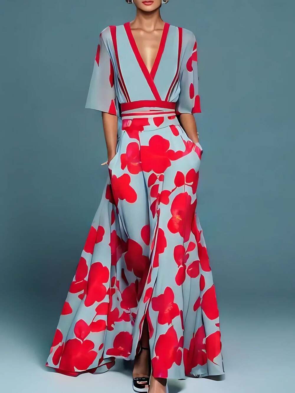 Floral Print Maxi Dress with Wrap Waist